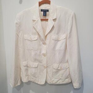 Evan Picone Off White Linen Blend Women's Lined Blazer Jacket   16